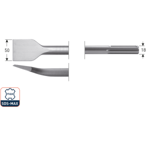 SDS-max tegelbeitel, gebogen, 50x300