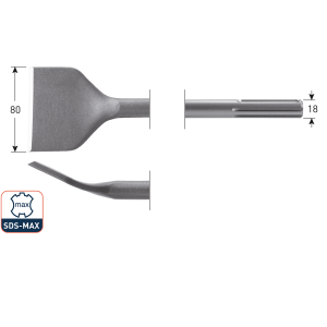 SDS-max tegelbeitel, gebogen, 80x300